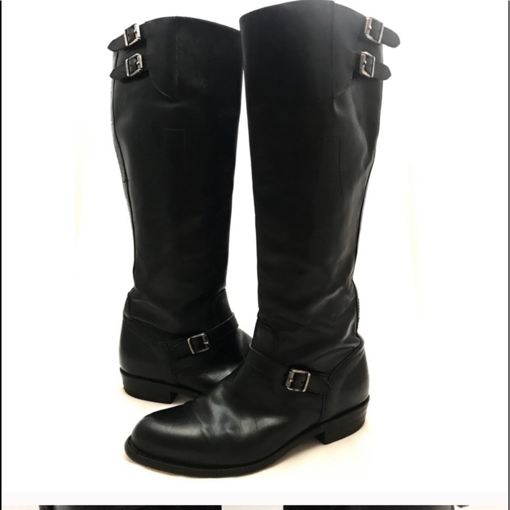 Frye Dorado Riding Boot Black Tall Buckle 8